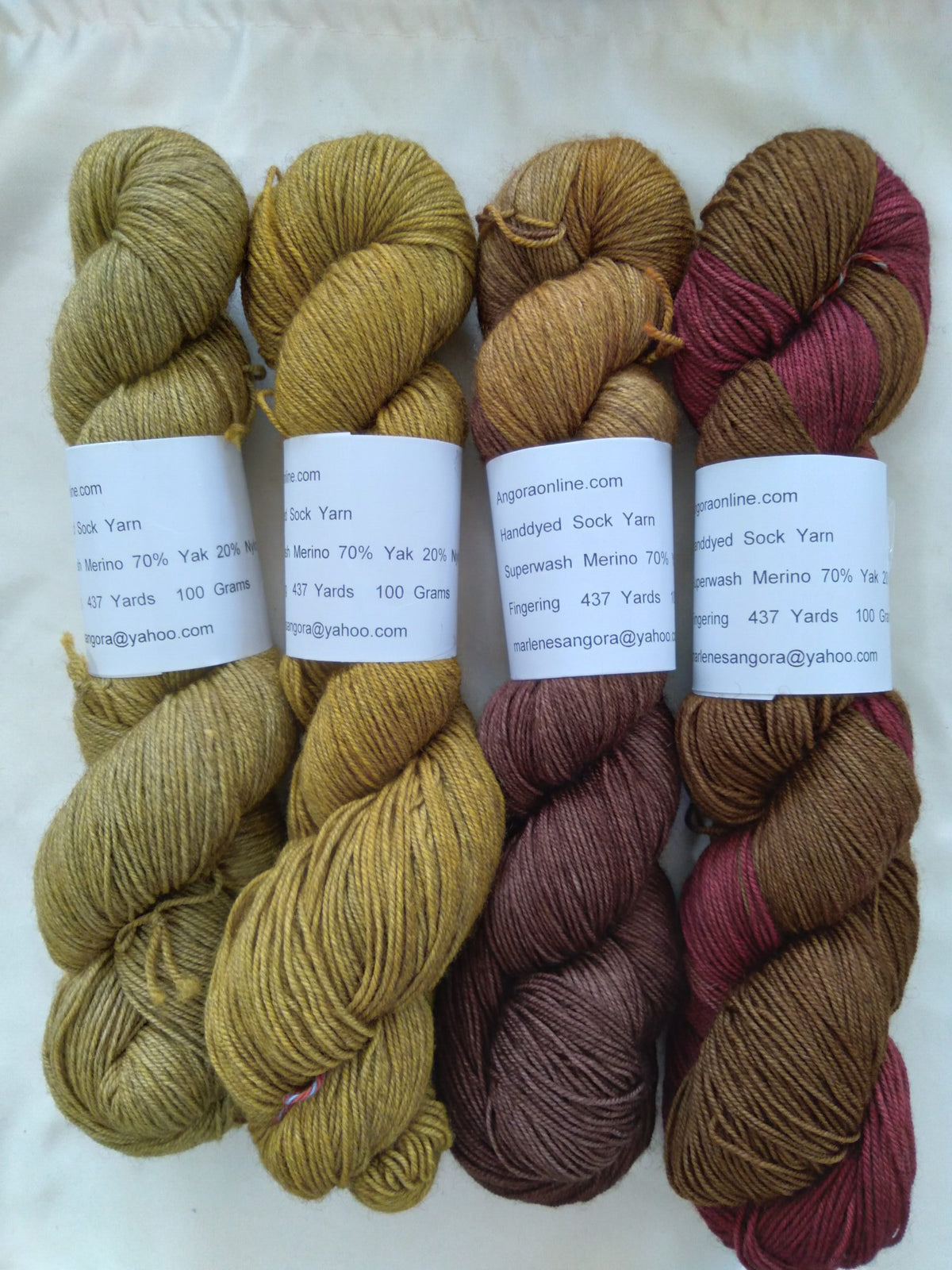 Hand dyed Golden Yak Merino Yarn 437 yd 100g. image 1