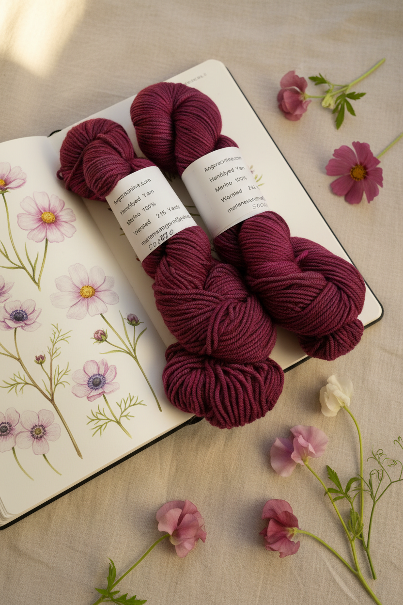 Burgundy Merino Skeins on Wildflower Sketchbook
