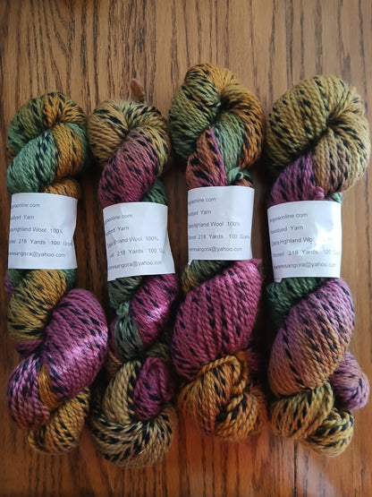 Hand Dyed Zebra Highland Wool 2 ply yarn, Worsted yarn image 1