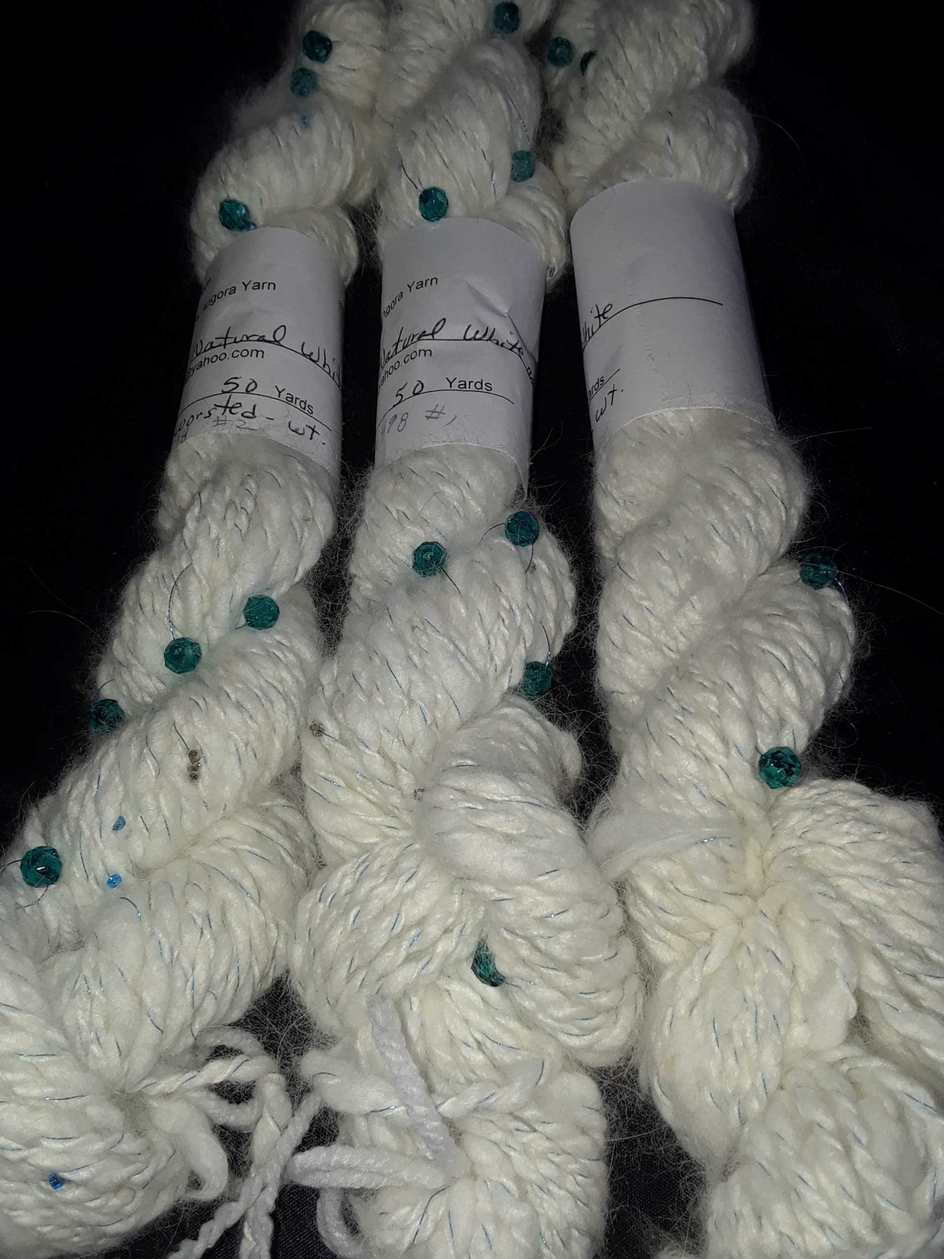 Handspun Beaded Natural White 100% Angora Yarn image 3