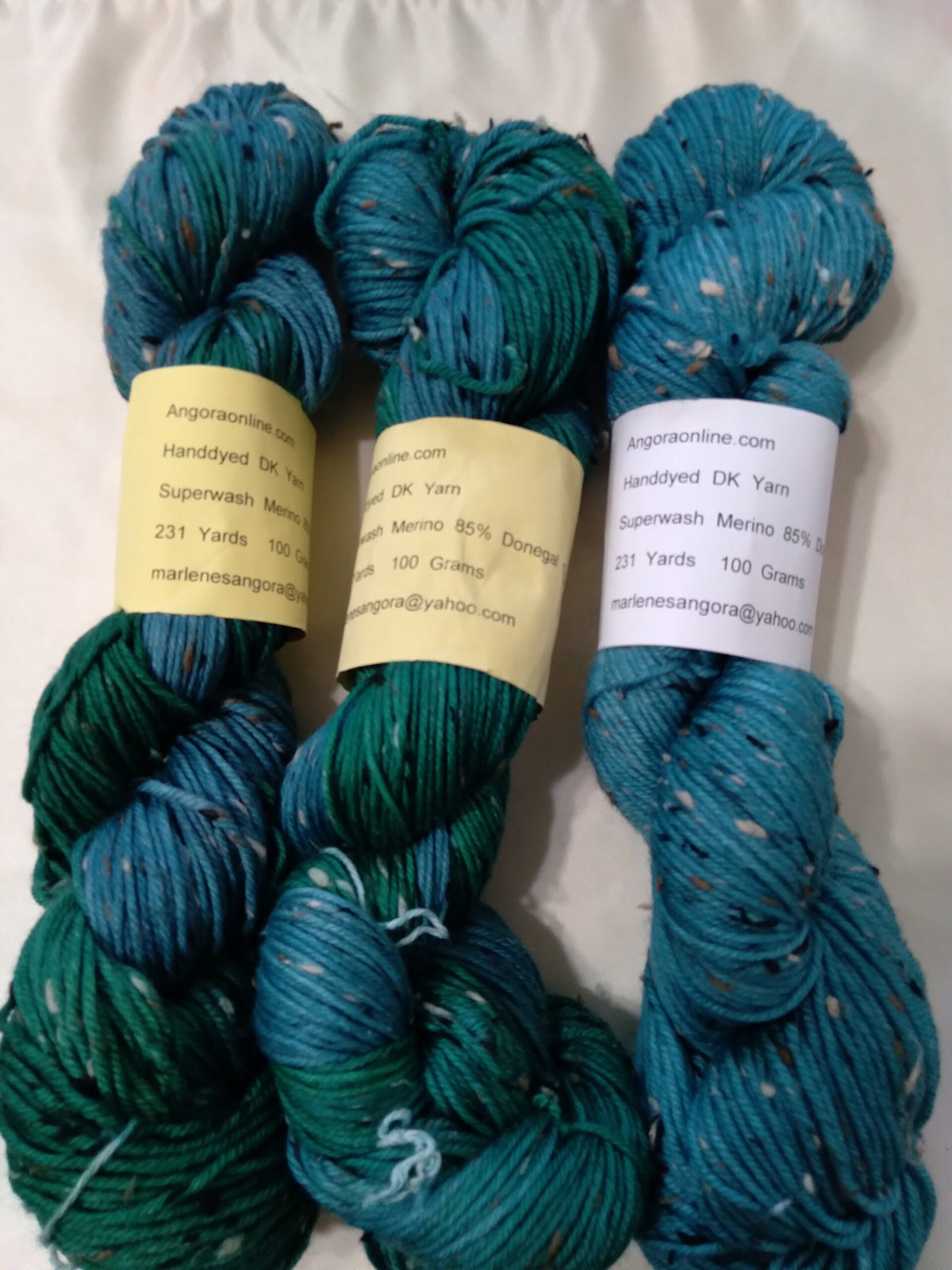 Hand dyed Tweed yarn in Teal & Emerald Green image 0