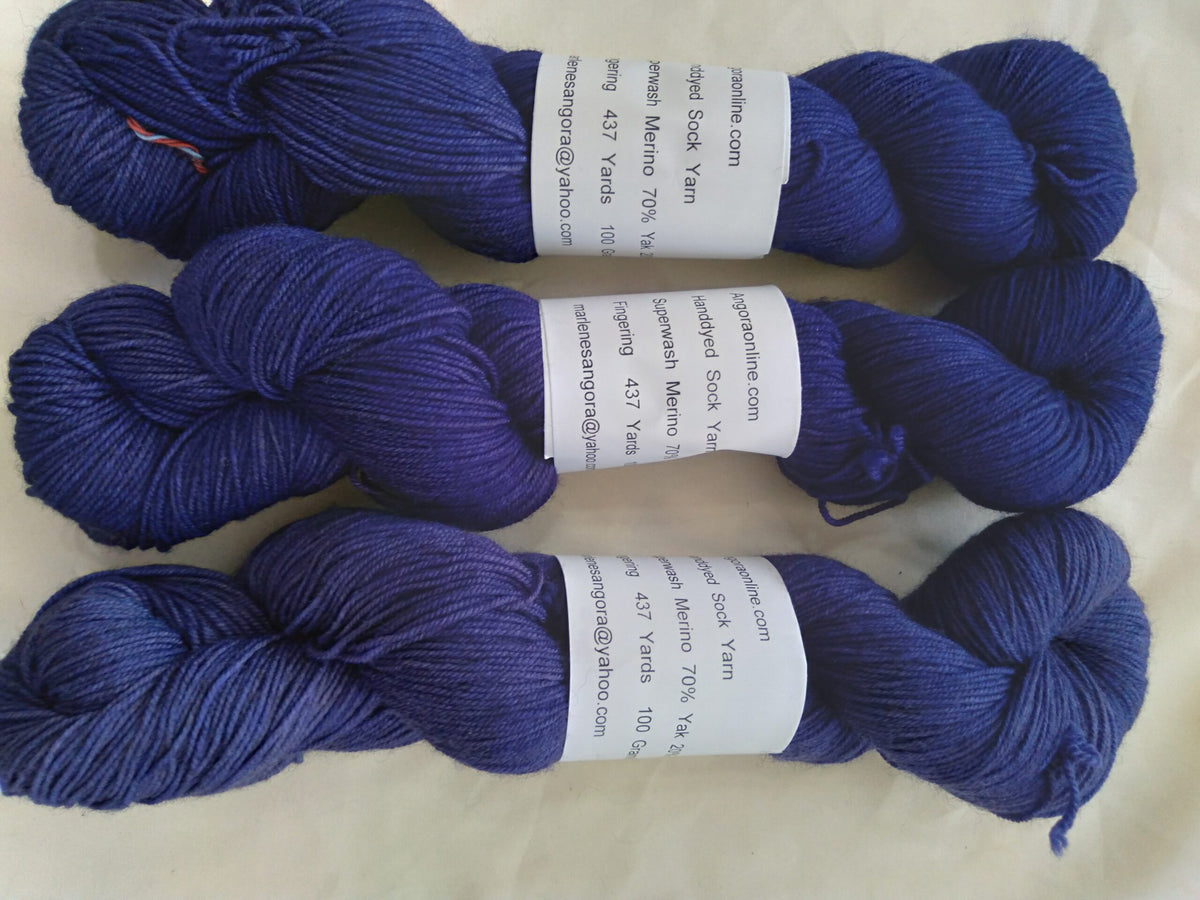 Hand dyed Yak and Merino Sock/ Fingering Weight Yarn in Indigo image 0