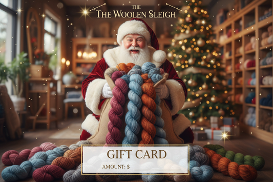 Gift card with Santa and colorful yarn skeins