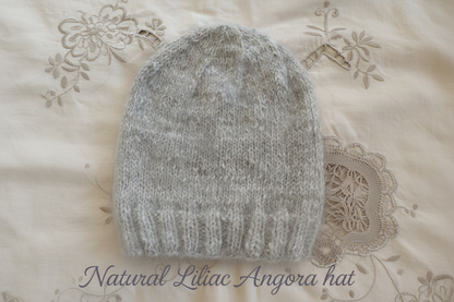 Natural Lilac Angora hat with text