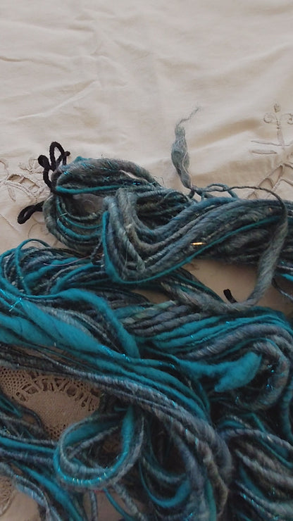 Handspun Corespun Merino Silk Art Yarn - Thick N Thin, Bulky Weight, Corespun -