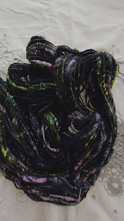 Handspun Corespun Merino Angora Art Yarn - Thick N Thin, Bulky Weight, Corespun - 56 Yards