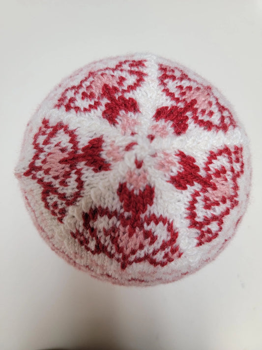 Handknit 100% Wool Soft Red Colorwork Hat