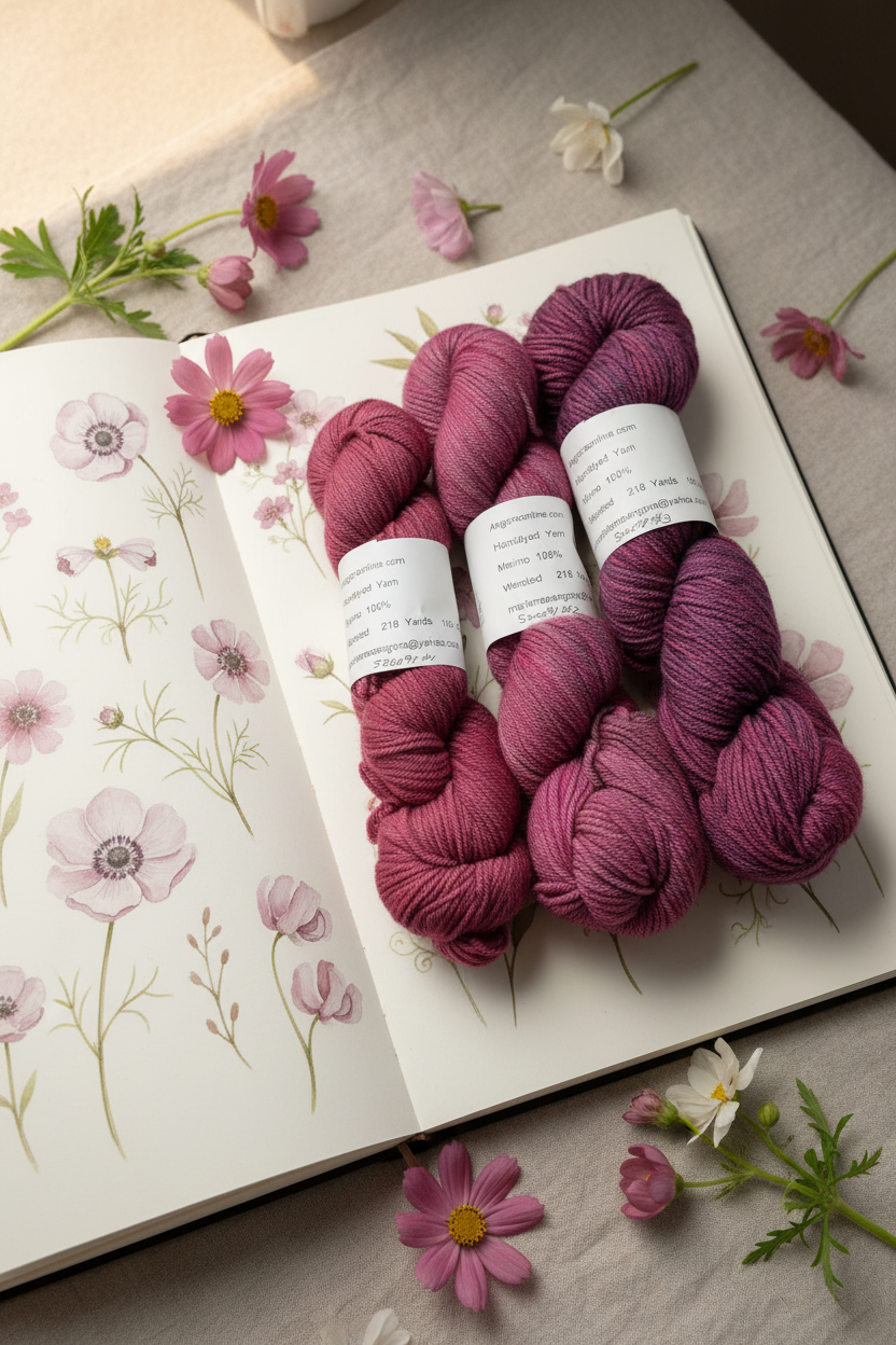 Tonal Pink & Burgundy Skeins on Wildflower Sketchbook