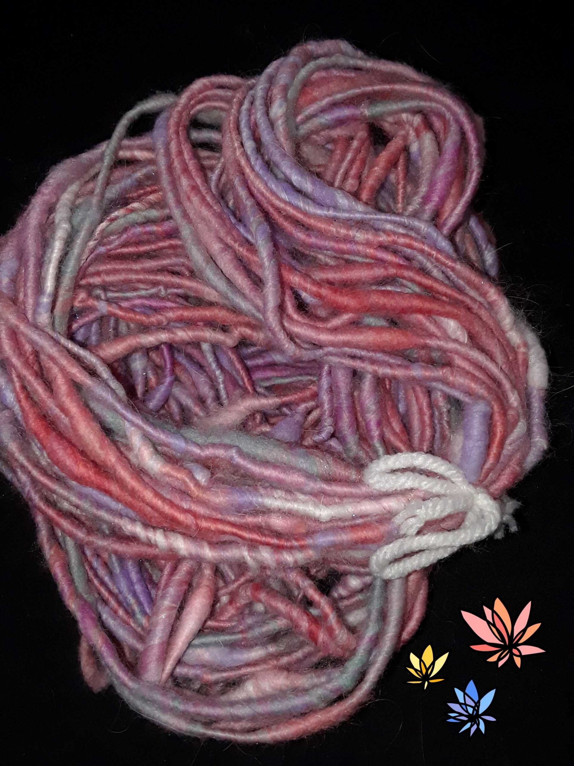 Handspun Art Yarn With Bullions Merino Cranberry Burgundy Saori Weaving 20-2-71